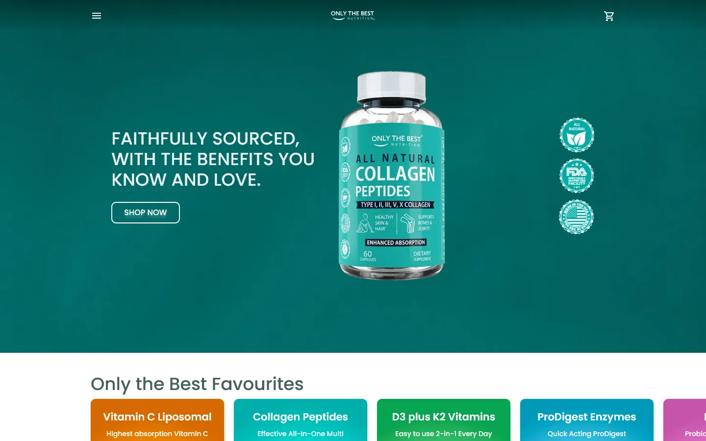 Only The Best Nutrition homepage Screenshot of the desktop site of Only The Best Nutrition